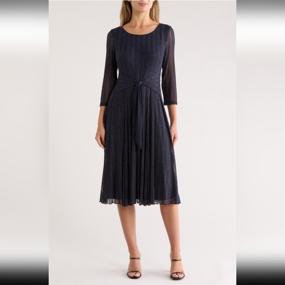 Three Quarter Sleeve Navy Midi Dress
